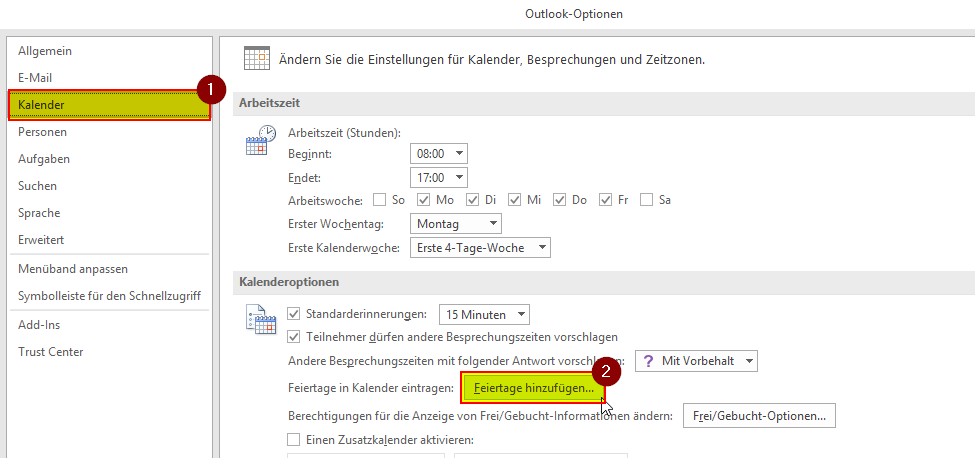 Feiertage in Outlook importieren und Schulferien einfügen  Büro-Kaizen