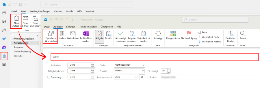 Aufgabenliste Outlook Aufgabe erstellen