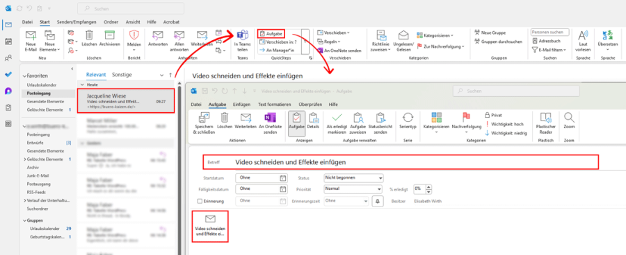 Aufgabenliste Outlook - Aufgabe aus E-Mail erstellen