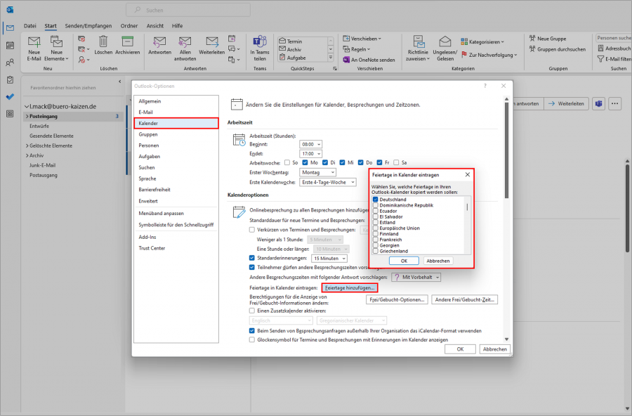 Feiertage in Outlook importieren/anzeigen (Anleitung)