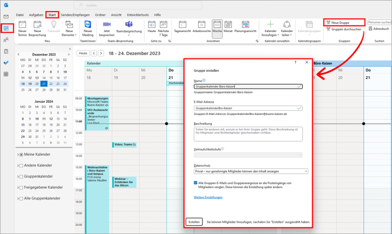 Gruppenkalender in Outlook gemeinsam nutzen (Teamkalender)