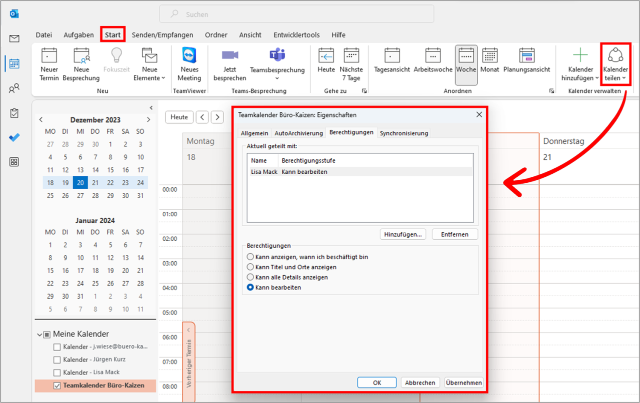 Gruppenkalender in Outlook gemeinsam nutzen (Teamkalender)