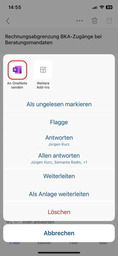 Inhalte an OneNote senden (iPhone)