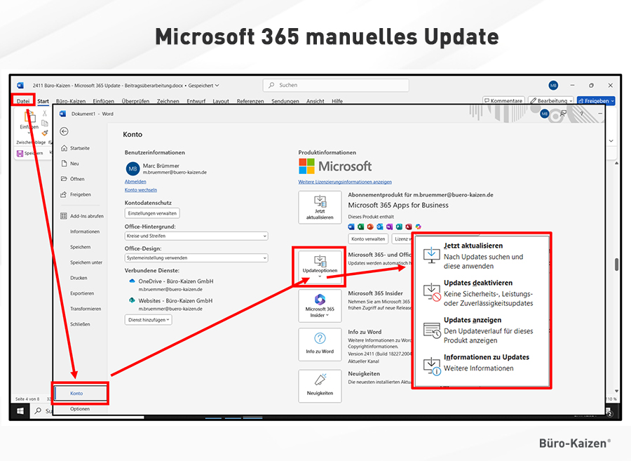 Anleitung manuelles Microsoft 365 Update