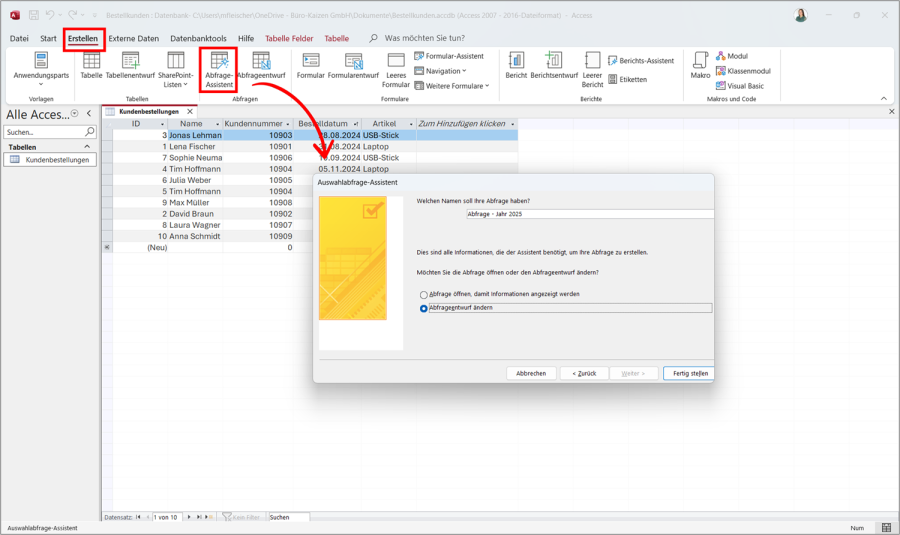 Microsoft Access Abfrageassistent