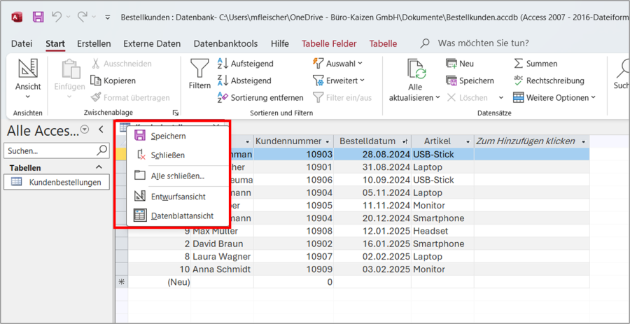 Microsoft Access Datenbank speichern