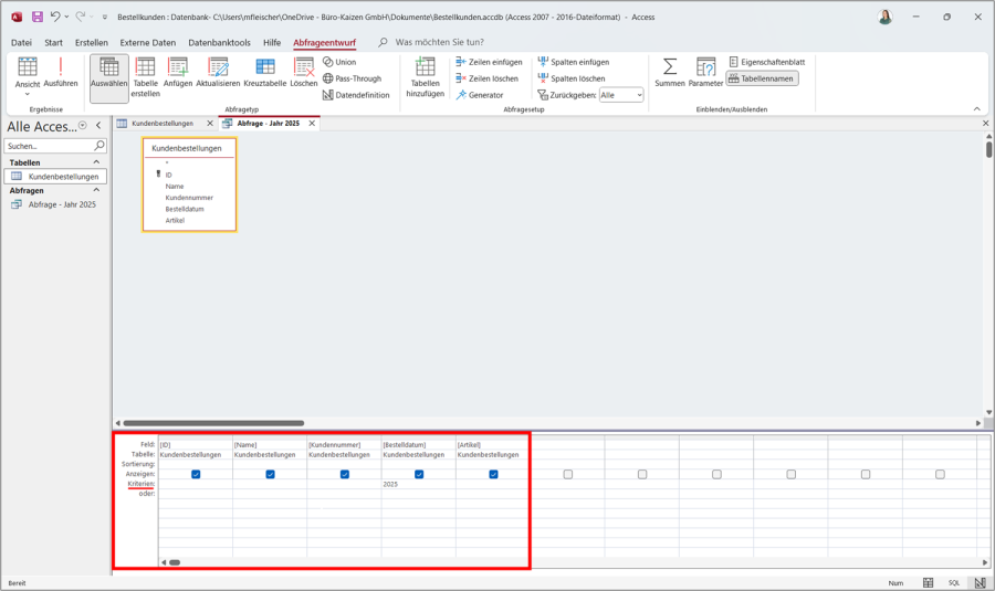 Microsoft Access Kriterien festlegen Abfrageassistent