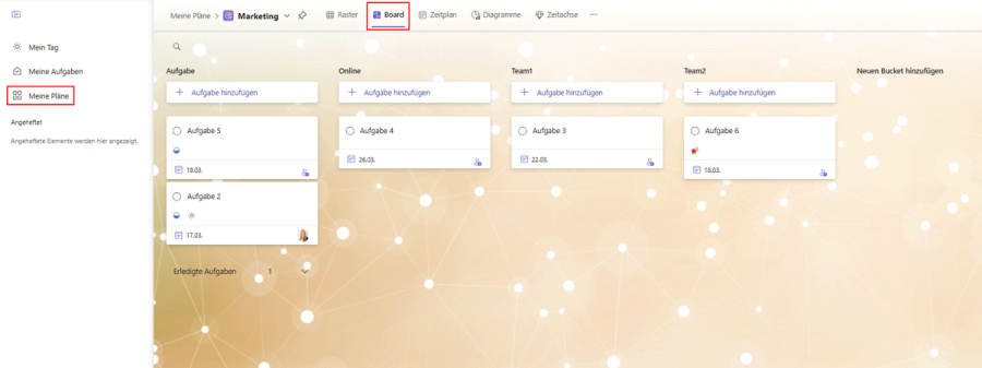 Microsoft Planner Ansichten: Meine Pläne - Board