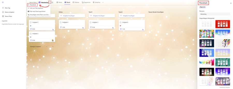Microsoft Planner Ansichten Hintergrund ändern