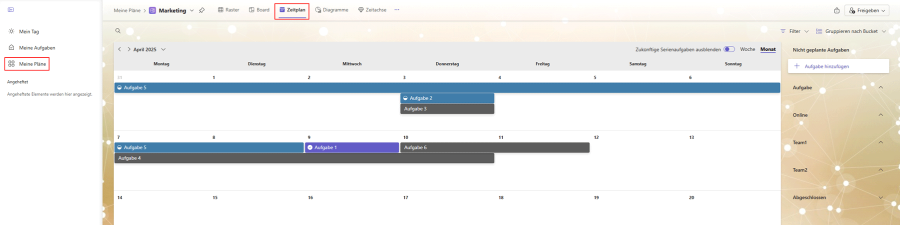 Microsoft Planner Ansichten: Meine Pläne - Zeitplan