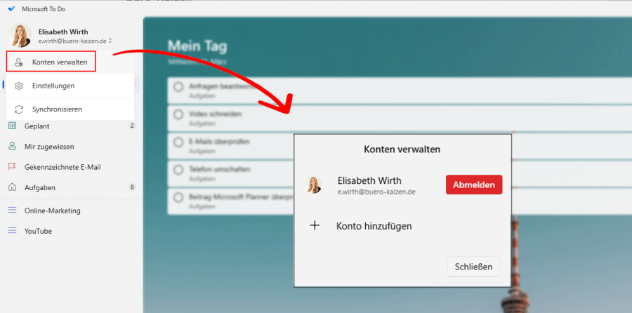 Microsoft To Do Konto verwalten