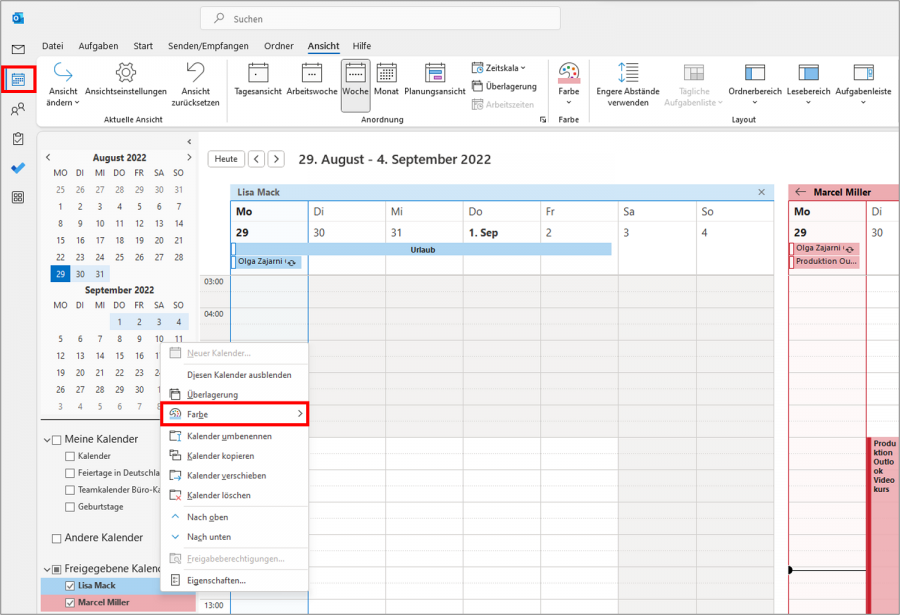 Outlook Kalender ändert Farbe 