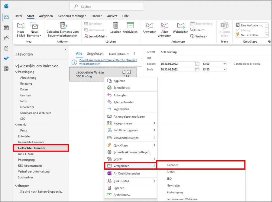 Outlook gelöschte Termine wiederherstellen: 3 einfache Wege