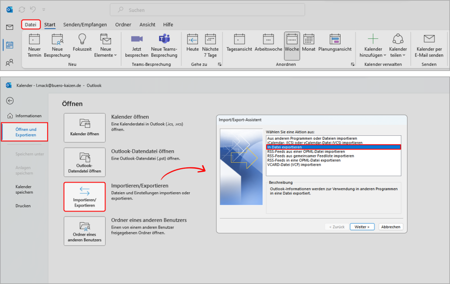 Outlook Kalender zusammenführen, überlagern oder synchronisieren