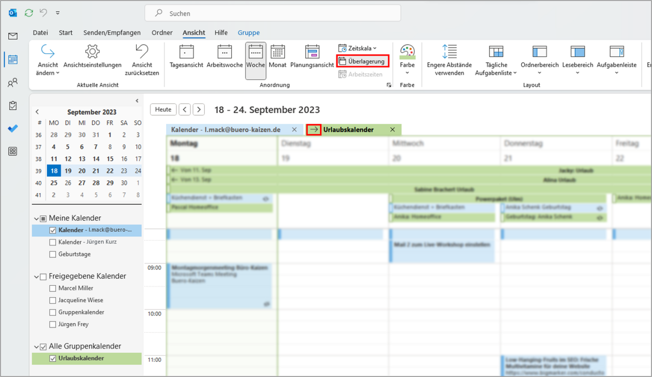 Outlook Kalender zusammenführen, überlagern oder synchronisieren