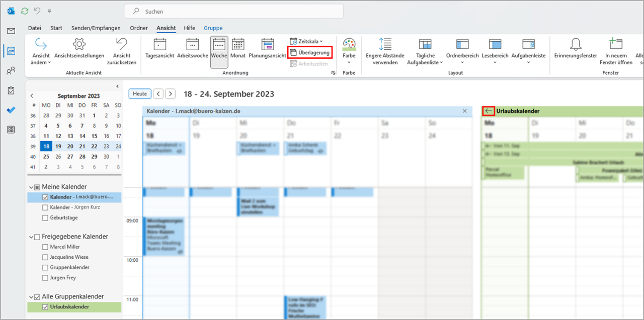 Outlook Kalender zusammenführen, überlagern oder synchronisieren