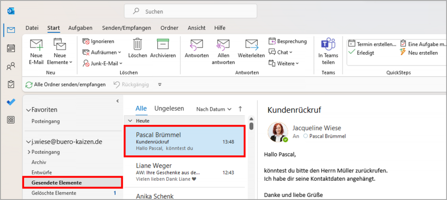 e mail zurückrufen outlook handy