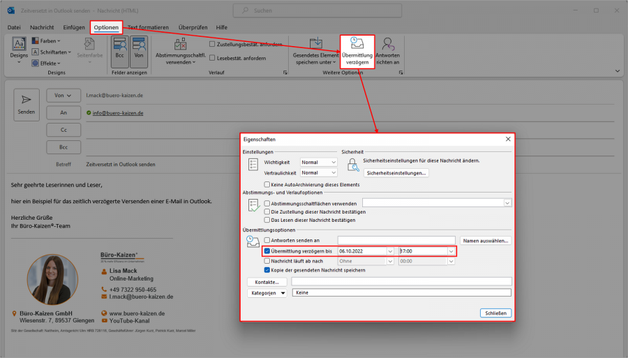 E-Mails in Outlook zeitversetzt senden (Anleitung und Praxisbeispiel)
