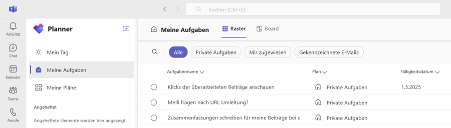 Planner App in Teams-Meine Aufgaben